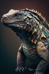 Cool, Epic, Artistic, Beautiful, and Unique Illustration of Komodo Dragon Animal Cinematic Adventure: Abstract 3D Wallpaper Background with Majestic Wildlife and Futuristic Design (generative AI)