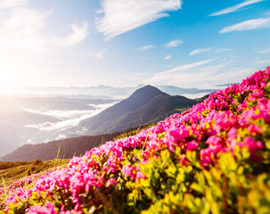 Attractive summer scene with flowering hills. Carpathian mountains, Ukraine, Europe.