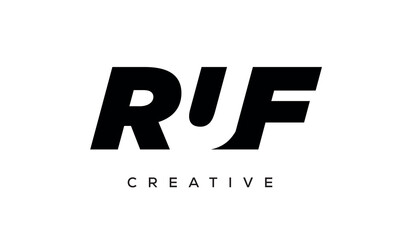 RUF letters negative space logo design. creative typography monogram vector