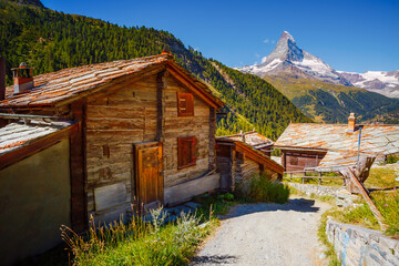 Fabulous view of the famous high alpine Zermatt village. Switzerland, Swiss alp, Europe.