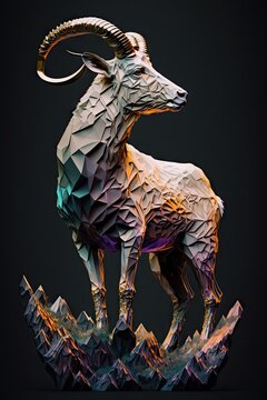 Cool, Epic, Artistic, Beautiful, and Unique Illustration of Alpine Goat Animal Cinematic Adventure: Abstract 3D Background with Majestic Wildlife and Futuristic Design (generative AI)