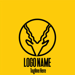 Antelope Head Logo Template with circle on deep yellow background