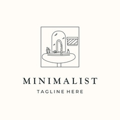 toilet wastafel mirror line art logo vector minimalist illustration design, minimalist indoor toilet logo design
