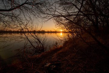 Naklejka premium jezior, sundown, woda, wschody, krajobraz, 