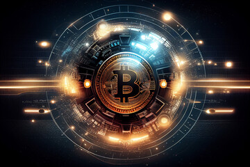 Bitcoin blockchain crypto currency digital money exchange Technology symbol Generative AI - obrazy, fototapety, plakaty