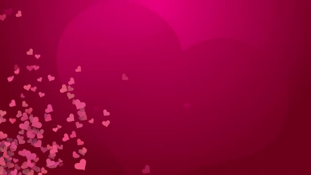 Burgundy animated background with flying hearts symbols of love. Concept for valentines day, wedding.