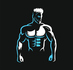 Bodybuilder emblem illustration on dark background