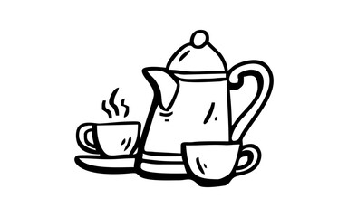 TEAPOT Doodle art illustration with black and white style.