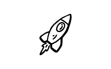 A ROCKET Doodle art illustration with black and white style.
