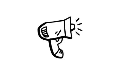 LOUD SPEAKER Doodle art illustration with black and white style.
