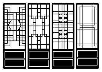 Traditional korean ornament frame pattern. Set of silhouette door and window antique decoration art vector illustration.