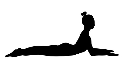 Yoga pose. Black shadow. Female woman girl. Vector illustration in cartoon flat style isolated on white background.