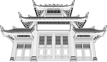 Vector illustration sketch of ancient temple wooden gate praying place