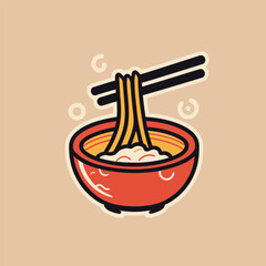 Illustration of noodle in bowl with chopsticks. Vector illustration