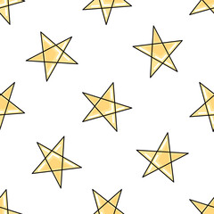 Cute yellow Star seamless pattern. Vector illustration. Flat cartoon style.