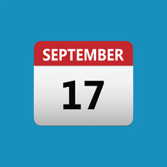 17th September calendar icon. September 17 calendar Date Month icon. Isolated on blue background