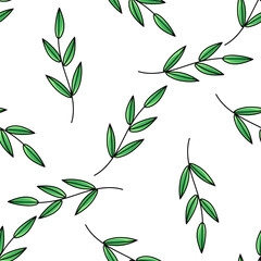 Cute twig with leaves seamless pattern. Vector illustration. Flat cartoon style.