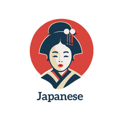japanese woman vector logo design template. geisha illustration.