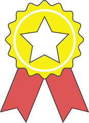 Badge medal made of yellow and red ribbons with a star symbol in the center