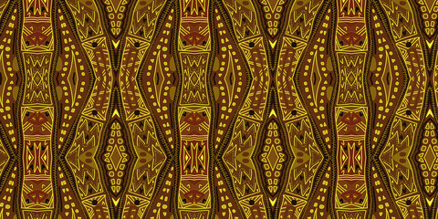 Colored African fabric &ndash; Textured and seamless pattern, high definition (HD format) image, geometric design, yellow and brown colors, illustration