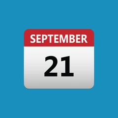 21th September calendar icon. September 21 calendar Date Month icon. Isolated on blue background