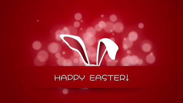 Cute easter bunny ears on a red looped background. Happy Easter.
