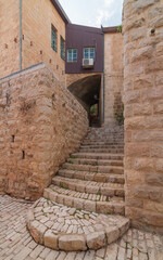 Jerusalem historic neighborhood Yemin Moshe small stone staircase