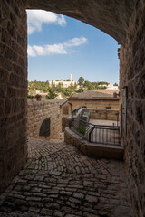 Jerusalem historic neighborhood Yemin Moshe stone arch