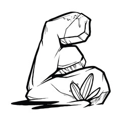 Alphabet Initial E Cartoon Illustration of Stone Rock or Rock Formed by Plants Outline for children coloring book