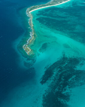 Aerial view of Los Roques in Venezuela, turquoise blue beaches, exotic beaches