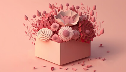 Gift box with flowers, Generative AI