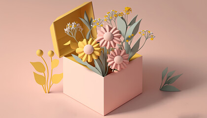 Gift box with flowers, Generative AI