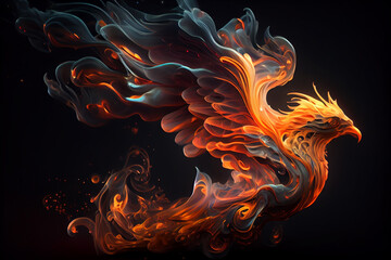 Fiery phoenix on black background. Generative ai