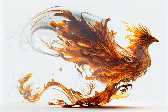 Fiery phoenix on white background. Generative ai