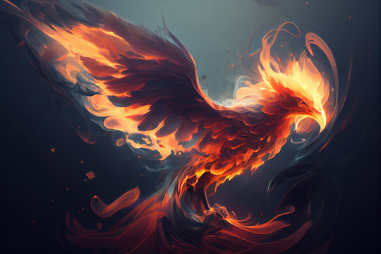 Fiery phoenix on black background. Generative ai