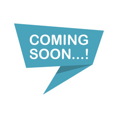 Coming soon banner icon in flat style. Promotion label vector illustration on isolated background. Open poster sign business concept.