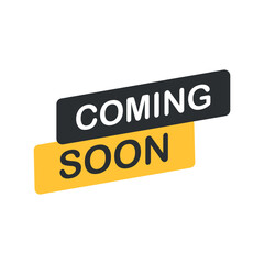 Coming soon banner icon in flat style. Promotion label vector illustration on isolated background. Open poster sign business concept.