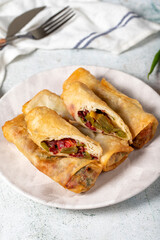 Paçanga pastry on gray background. Ramadan dishes. Snack delicious pastry. Close up