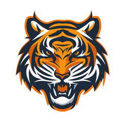 Plakat Tiger head mascot isolated on white background. Vector illustration of tiger head mascot for sport team.
