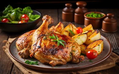 Photo sur Plexiglas Manger roasted chicken with vegetables