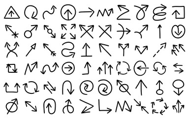 Arrows icons set contour line. Vector hand drawn contour line.