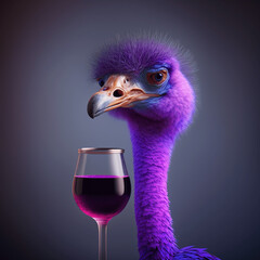 ostrich with wine glass
