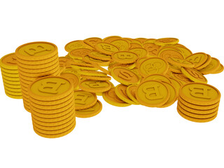 Money coins and tokens piled and stacked on isolated background 3D render illustration