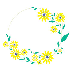Set a floral border with a wreath of green leaves and yellow flowers for a wedding card, a greeting card, or decorative artwork.