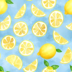 Seamless lemon pattern created with generative ai technology