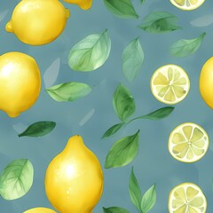 Seamless lemon pattern created with generative ai technology