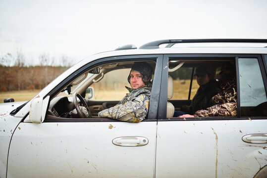 Duck hunters in an SUV