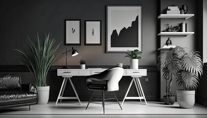 Modern black style interior design idea. Living room. Concept for designers and architects. Generative AI