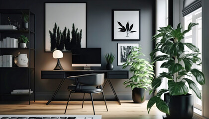 Modern black style interior design idea. Living room. Concept for designers and architects. Generative AI
