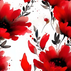 Seamless red flowers pattern, created with generative ai technology